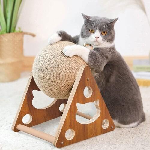 Coopupet Cat Scratcher Toy, Natural Sisal Cat Scratching Ball, Interactive Solid Wood Scratcher, Scratching Toy For Cats