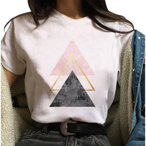 Beautiful geometry printed t shirt women 90s Graphic T-shirt Harajuku Tops Tee Cute Short Sleeve animal tshirt Female Tshirts