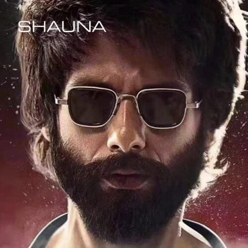 SHAUNA Vintage Square Metal Punk Sunglassses Women Fashion Kabir Singh Sun Glasses Men UV400