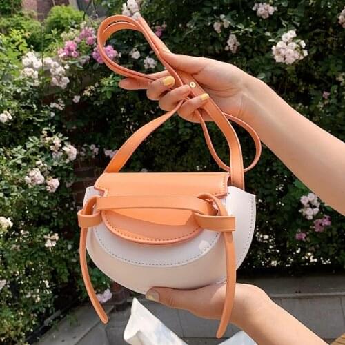 Contrast color Small Saddle bag 2021 Summer New PU Leather Womens Designer Handbag Cute Girl Shoulder Messenger Bag Purses