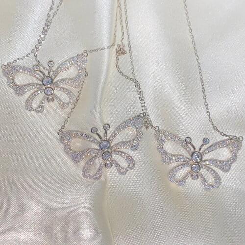 Cute Lovely Beautiful Women Fashion Jewelry Micro Pave Clear Cubic Zirconia CZ Animal Design Butterfly Necklace
