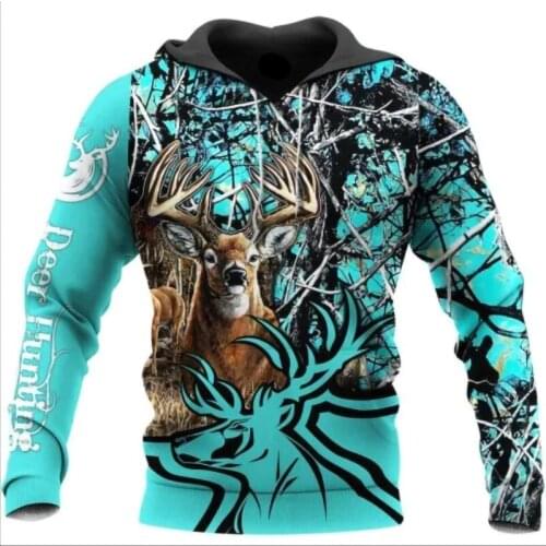 Designer special blue color deer and antler printed custom design mens hoodie