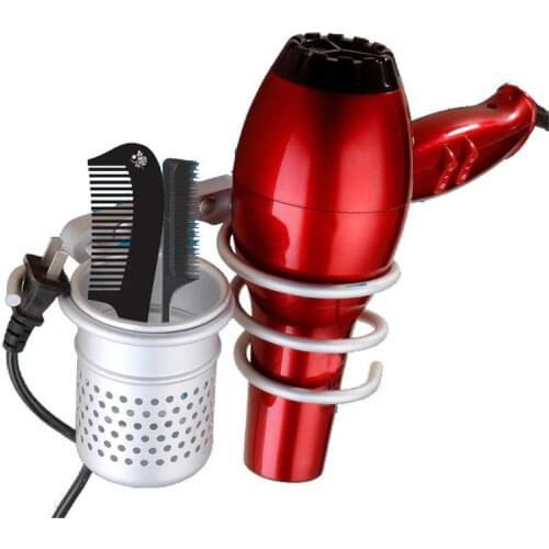 Wall Mounted Hair Dryer Holder Stand Organizer Space Saving Aluminium Salon Bathroom Spiral Hairdryer Comb Rack Storage Shelf