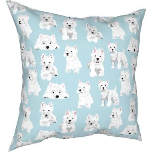 Westie Cute Puppy Throw Pillow Cover Polyester Throw Pillow West Highland Terrier Dog Novelty Cushion Covers