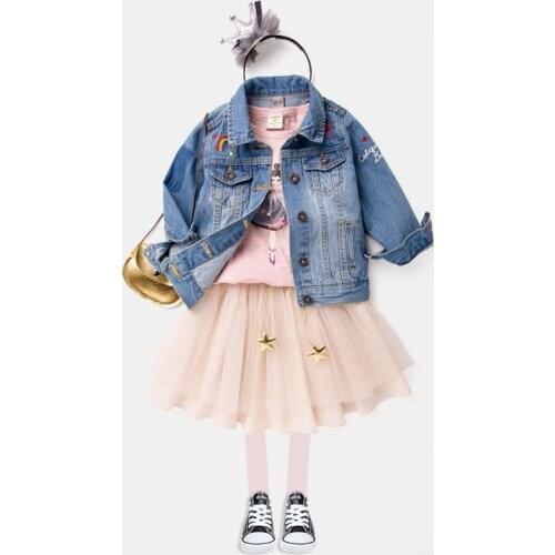 New Jacket Baby Girls Fashion Denim Jacket Kids Embroidery Denim Outerwear Jacket Coat Child Hight Quality Denim Jacket