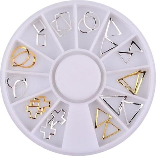 New 24pcs/set Gold Silver 3D Hollow Metal Nail Art Decoration Wheel Charm DIY Beauty Nail Accessories Tools