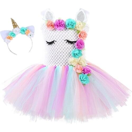 New Tutu Dress Girl Queen Unicorn Cosplay Lovely Princess Dress Kids Flower Design Halloween Party Cosplay Costumes Birthday
