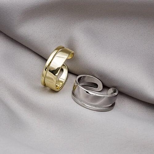 New Korean Style Adjustable Double Open Rings for Women Lady Female Hollow Irregular Geometric Finger Ring Minimalist Jewelry