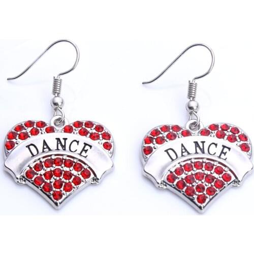 New Arrival Hot Selling fashion rhodium plated earring with sparkling crystals DANCE heart pendant Drop Shipping
