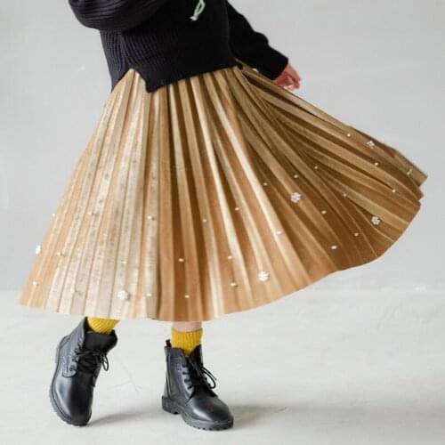 2020 Autumn Teenage Girls Korean Style Beaded Pleated Skirt Fashion Children Cute Princess Skirt Kids Girls Elegant Skirt, #1132