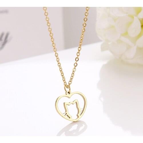 CACANA Stainless Steel Necklace For Women Lovely Cat Choker Chain Pendant Gold Necklaces Engagement Jewelry