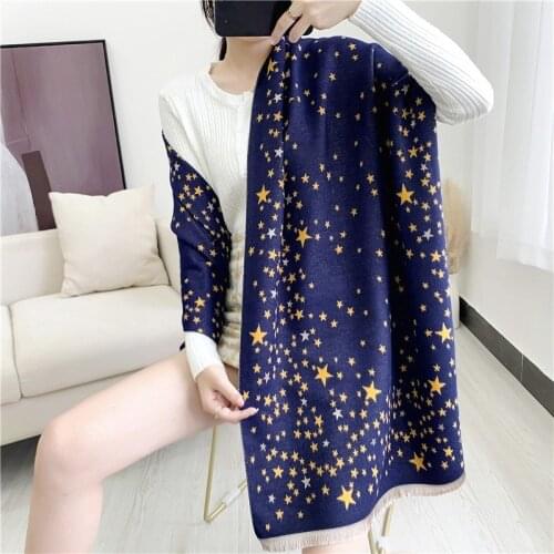Fashion Stars Print Scarf Women Cashmere Luxury Brand Scarves Shawls Wraps Female Pashmina Warm Thick Blanket Stoles
