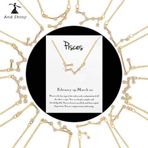 Andshiny Golden Unisex Zodiac Sign Pendant 12 Constellation Crystal Charm Necklace Leo Virgo Libra Scorpio Necklace Jewelry Gift