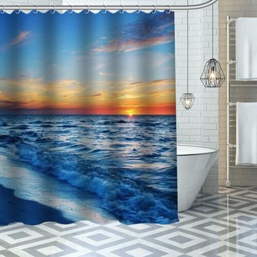 Custom High Quality Natural scenery sunset Shower Curtain Waterproof Bathroom Polyester Fabric Bathroom Curtain With Hooks
