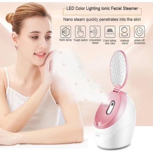 Professional LED Nano Ionic Face Steamer For Face Beauty Salon Personal Sauna SPA Mini Face Sprayer With Makeup Mirror