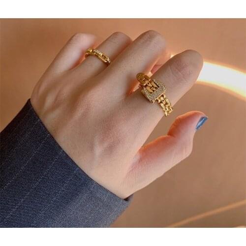 LOVOACC Adjustable Bling Zircon Belt Buckle Rings Detachable Metal Soft Chain Ring Luxury Statement Finger Rings for Women Gifts
