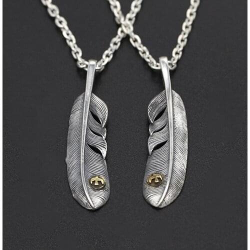 S925 Sterling Silver Jewelry Retro Thai Silver Personality Handmade Brass Classic Eagle Feather Pendant