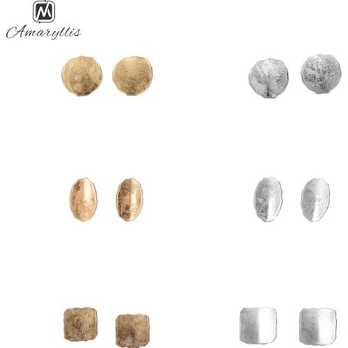 Amayllis Vintage Gold Silver Color Geometrical Studs Earrings For Women Daily Life Simple Round Oval Square Alloy Post Earrings