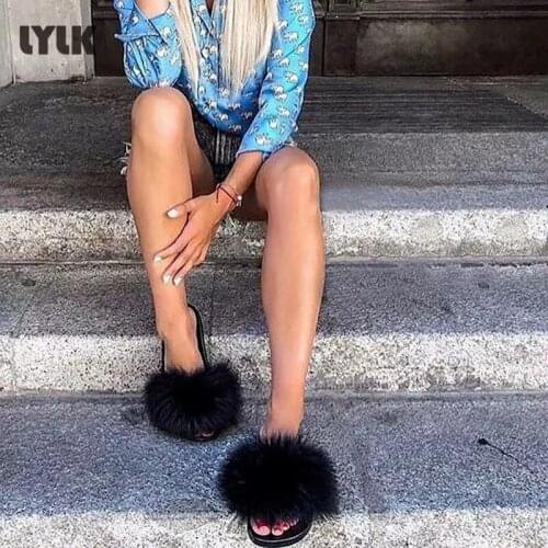 Women Soft Fox Fur Slippers Ladies Fashion Fluffy Flat Furry Shoes Female Casual Non-Slip Flip Flops Girls Luxury Plush Slides