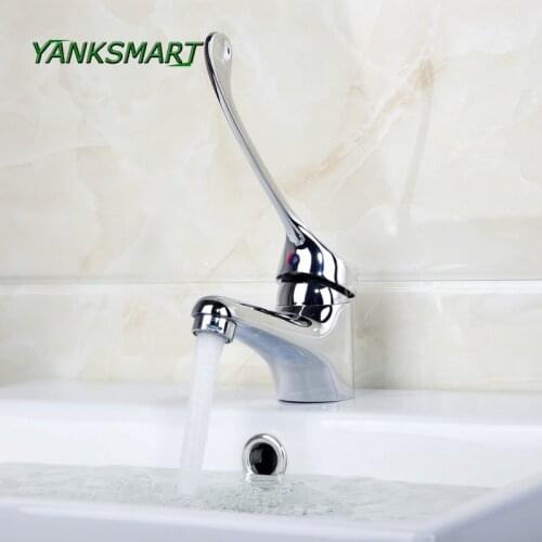 YANKSMART Long handle Bathroom Basin Sink Faucet Chrome Brass Mixer Single Handle torneira Vanity Mixer Taps