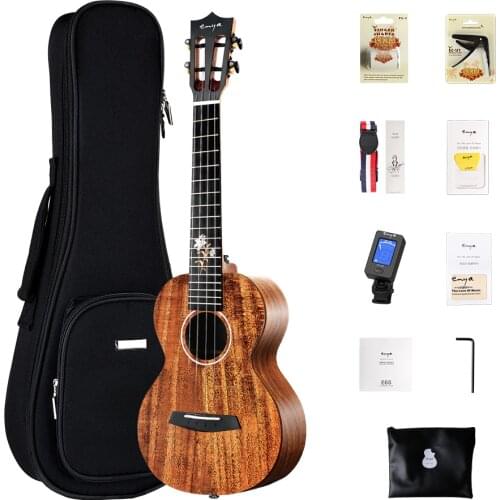 Enya Concert Tenor Ukulele Solid Acacia Top Ukulele with Flower Inlay Beginner Kit Including Gig Bag Tuner Strings Strap