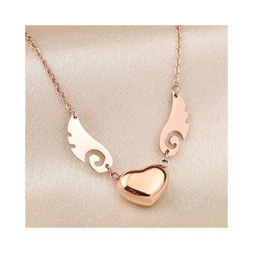 YUN RUO Angel Wings Pendant Necklace Titanium Steel & Rose Gold Color Woman Fine Jewelry Birthday Gift Free Shipping Never Fade