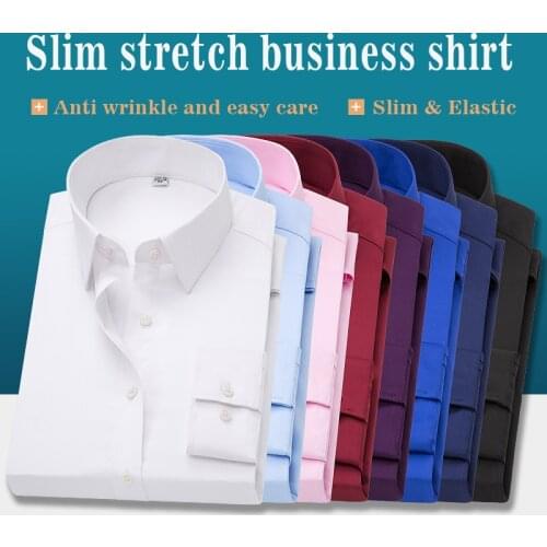 2021 Men shirt long sleeve stretch slim bottomed shirt business casual shirt summer casual cotton big size5XL Social dress shirt