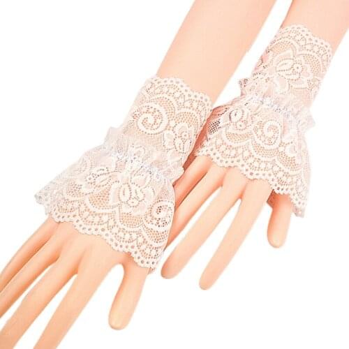 Women Hollow Out Crochet Floral Lace Wrist Cuffs Ruffles Detachable Fake Sleeves Stretch Bracelet Fingerless Gloves