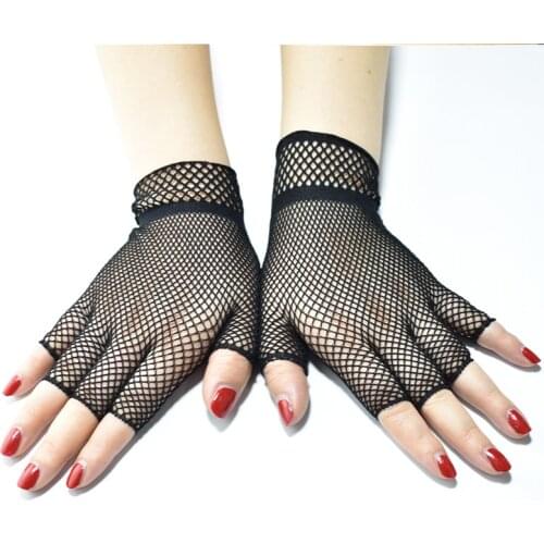 Lady Elasticity Fishing Net Lace Gloves Summer Short Half Finger Gloves Fashion Cosplay Gloves Decoration Party Etiquette