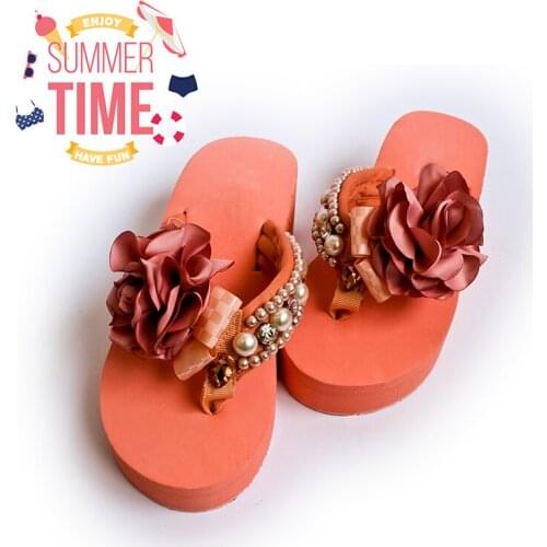 2019 Women Fashion DIY sweet Flip flops with string bead floral wedge sandals for casual and beach attire Slippers