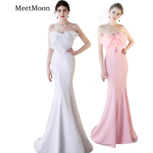 MeetMoon Chic Bridal Destination Wedding Dress Bowknot Mermaid Pink Long Reception Dresses Lightweight engagement Party Gown