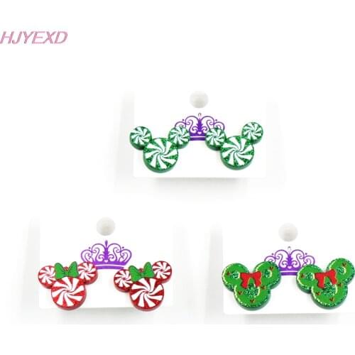 1pair) ER1130-18mm Christmas Stud Earrings Mouse Head With Bow Glitter Acrylic Earrings