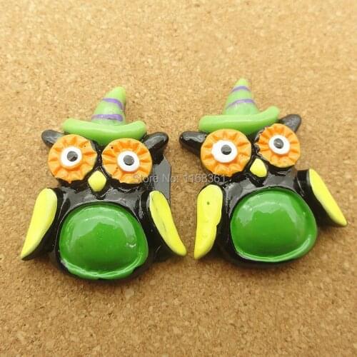 1pcs/lot resin flat back Halloween cruel green owl cartoon animal 29mm Cabochons Hair Bow Center DIY Christmas decration C114-8