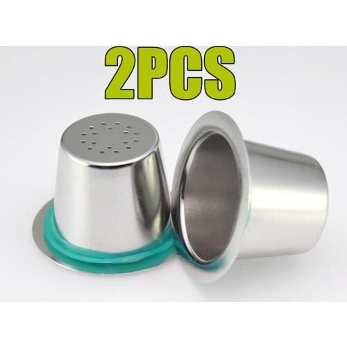 2Pcs Reusable Refillable Capsules Coffee Pods NO FOIL LIDS 304 Stainless Steel+Silicone Seal Ring