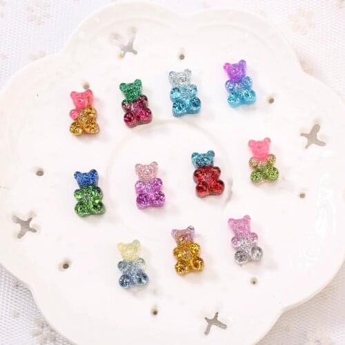 20pcs 10*17MM Glittering Sweet Gummy bear Gradient color Flatback Resin Cabochons charms for headwear accessories