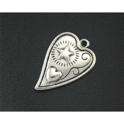 20pcs Silver Color Heart With Star Pattern Pendants For Jewelry Making DIY Handmade Craft 27X18mm A1833