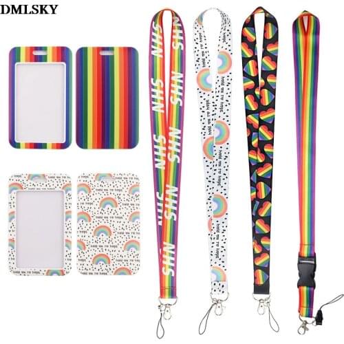 24pcs/lot MD138 DMLSKY Rainbow Style Card Holders Case Phone Key Badge USB Holder Neck Rope homosexual love Lanyard with Keyring