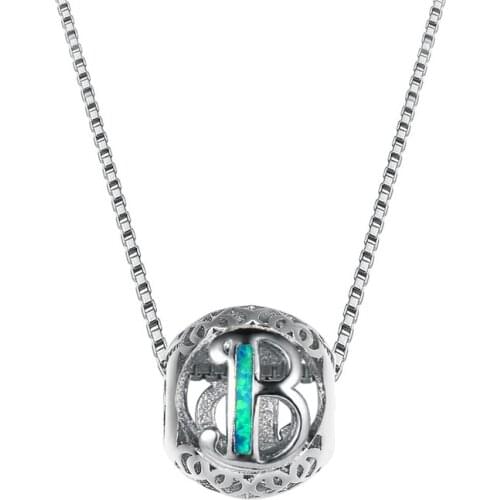 Antique Hollow Letter B Pendant White Blue Opal Necklaces For Women Men Wedding Jewelry 925 Silver Rose Gold Birthstone Necklace