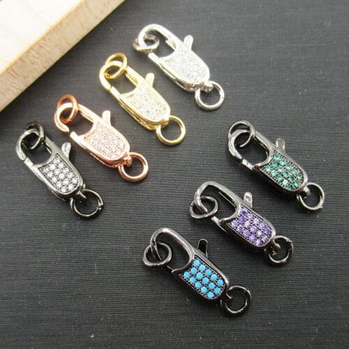 APDGG 5PCS 6x19mm Gold plated Cubic Zircon CZ Micro Pave Lobster Clasp Pendant Necklace Bracelet Jewelry Making DIY