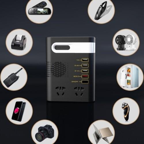 200W Car Power Inverter DC 12V/24V to AC 220V Voltage Converter Short Circuit Automatic Protection QC 3.0 USB Charger Auto