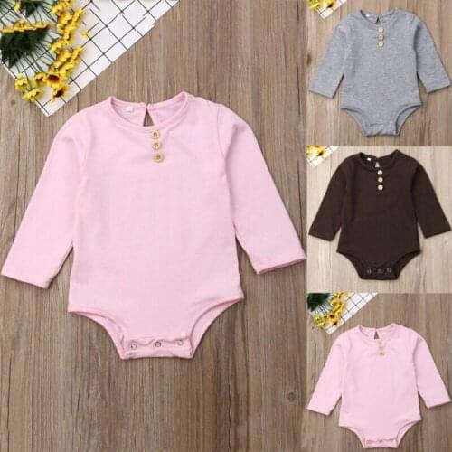 0-18M Unisex Baby Bodysuit Long Sleeve Baby Girls Bodysuit Pink Gray Brown Newborn Clothes O-Neck Baby Boy Jumpsuit Kid Playsuit