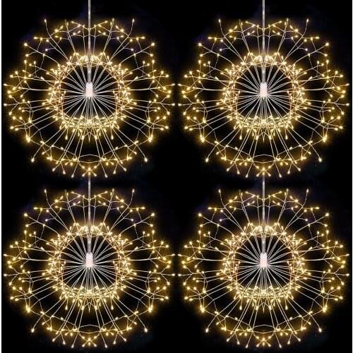 Firework Lights 120 Led Copper Wire Starburst String lights 8 Modes Battery Operated Fairy Lights with Remote Wedding Decorative