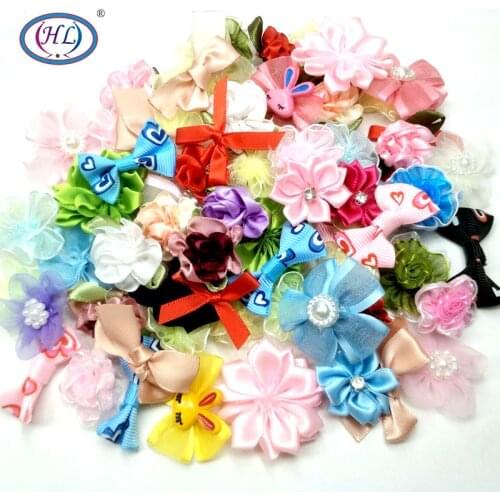 HL 10pcs/30pcs Mixed Handmade Ribbon Flowers Wedding Decorative Apparel Head Jewelry DIY Appliques F006