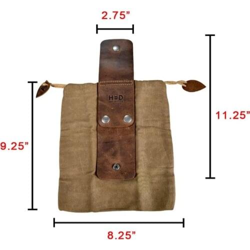 Canvas Waist Bag with Leather Cover & Buckle Foldable Heavy Duty Tool Pouch with Drawstring for Outdoors Camping A1