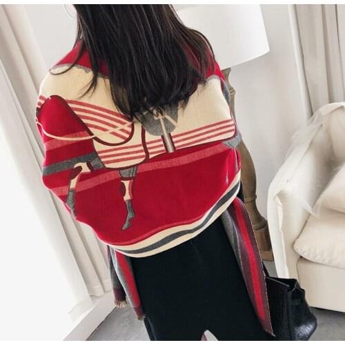 Carriage Horse jacquard Winter scarf Imitation Cashmere pashmina women scarfs warm thick Dual shawl hijab poncho for ladies