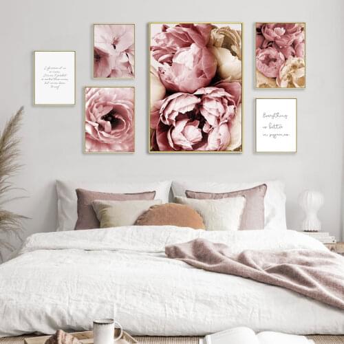 Pink Peony Flower Canvas Painting Plant Poster Nordic Decoration Botanical Print Modern Artwork Wall Art Picture Ling Room Decor