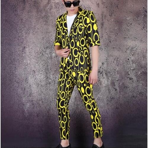 Blazer men suit set with pants mens suits Short sleeve singer stage clothing Circular vision formal dress spring summer b617