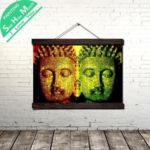 Red And Green Buddha Scroll Painting Canvas Vintage Poster and Prints Wall Art Picture Living Room Bedroom Farmhouse Decoration