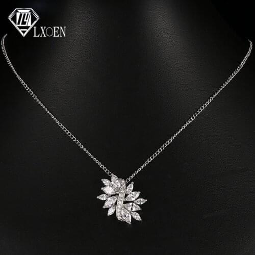 LXOEN Luxury Leaf CZ Bridal Wedding Jewelry for Women Fashion Dangles White Gold Color Pendant & Necklaces Anniversary Jewelry