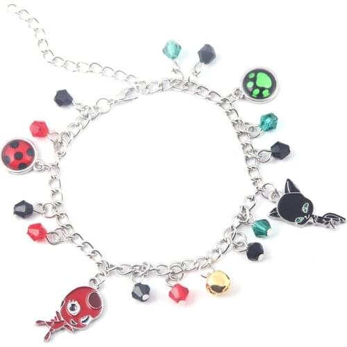 Trendy Ladybug Black Cat Green Paw Bell Charm Bracelet Noir Ocean Anime Adjustable Bead Bracelet For Kids Girl Emo Jewelry Gift